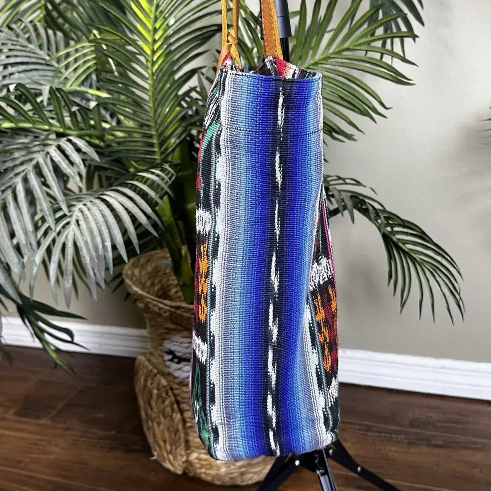 Nena & Co. Tote Bag Woven Leather Tribal Aztec Guatemala Boho Southwest